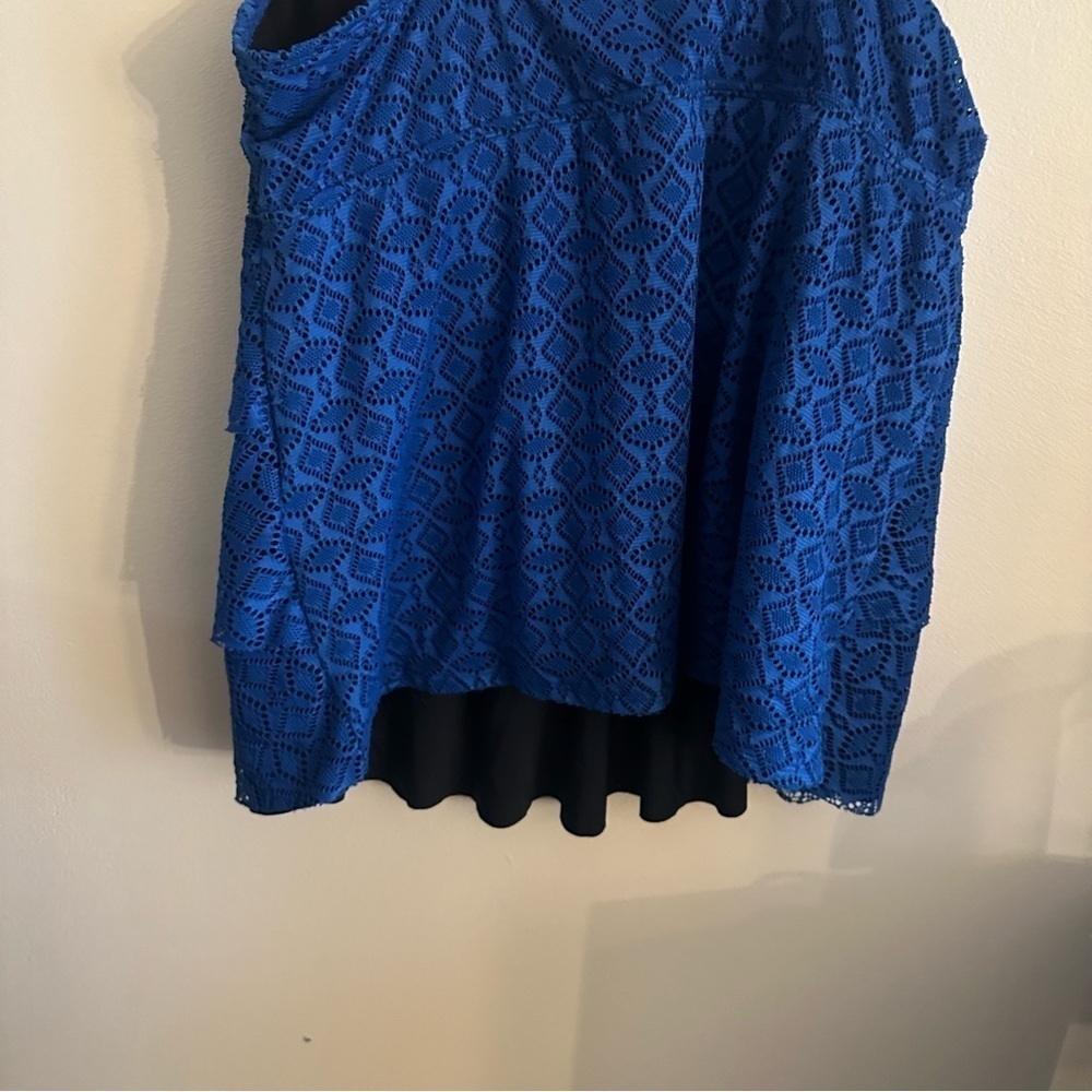 Catherine’s Blue Size 20 Lined Padded Tankini Swim Top Ruffles Eyelet - Picture 3 of 8